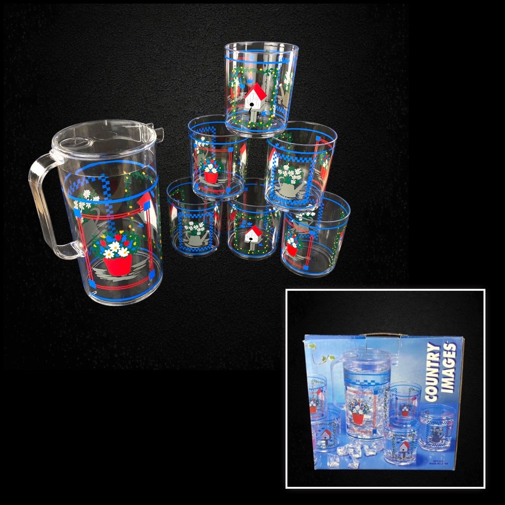 Vintage 1980s Acrylic Pitcher and Tumbler Set Country Decor NOS‎ Farmhouse